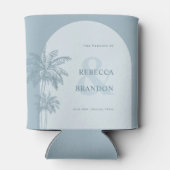 Palm Tree Beach Dusty Blue Nautische Huwelijksguns Blikjeskoeler (Achterkant)