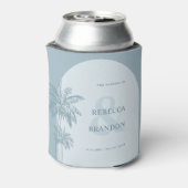 Palm Tree Beach Dusty Blue Nautische Huwelijksguns Blikjeskoeler (Blikje Achterkant)