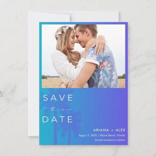 Palm Tree Beach foto bruiloft Save The Date (Voorkant)