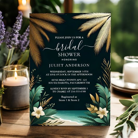 Palm Tree Beach groen en goud Vrijgezellenfeest Kaart