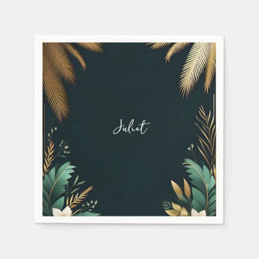 Palm Tree Beach groen en goud Vrijgezellenfeest Servet (Voorkant)