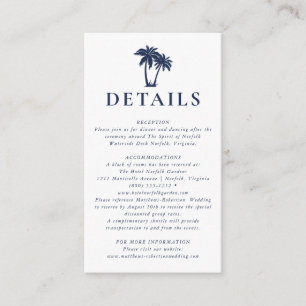 Palm Tree Beach Nautical Navy Details Enclosure Informatiekaartje