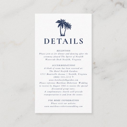 Palm Tree Beach Nautical Navy Enclosure  Informatiekaartje (Voorkant)