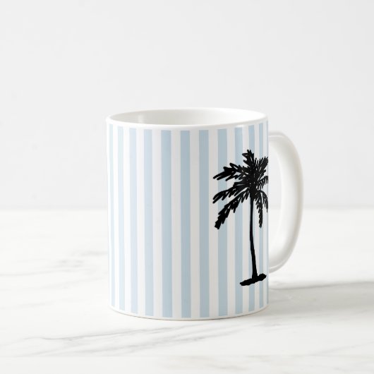 Palm Tree Beach Nautical Stripe Koffiemok (Voorkant rechts)
