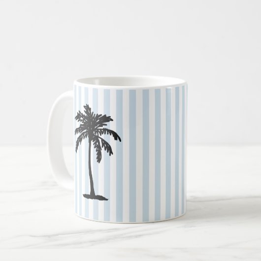 Palm Tree Beach Nautical Stripe Koffiemok (Voorkant links)