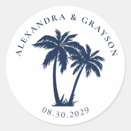 Palm Tree Beach nautische marine bruiloft Ronde Sticker