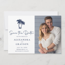 Palm Tree Beach Navy Bruiloft Save the Date