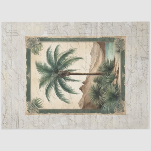  Palm Tree Beach Ocean Ephemera Decoupage Tissuepapier (Voorkant)