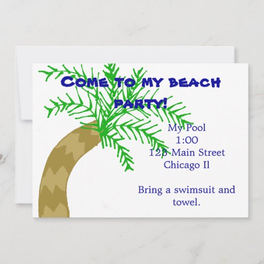 Palm Tree Beach Party-uitnodiging Kaart (Voorkant)