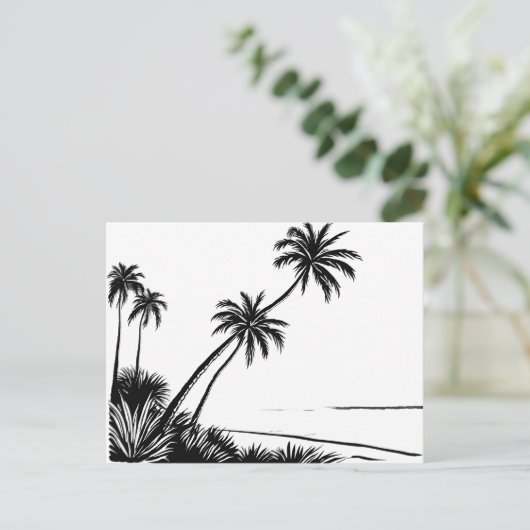 Palm Tree Beach Pen Tekening Briefkaart (Staand voorkant)