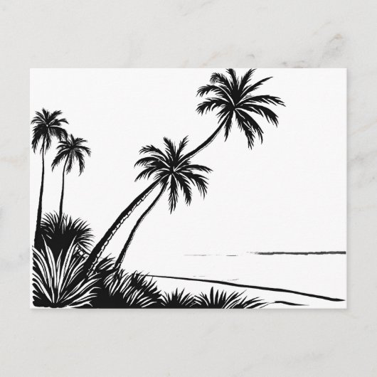 Palm Tree Beach Pen Tekening Briefkaart (Voorkant)