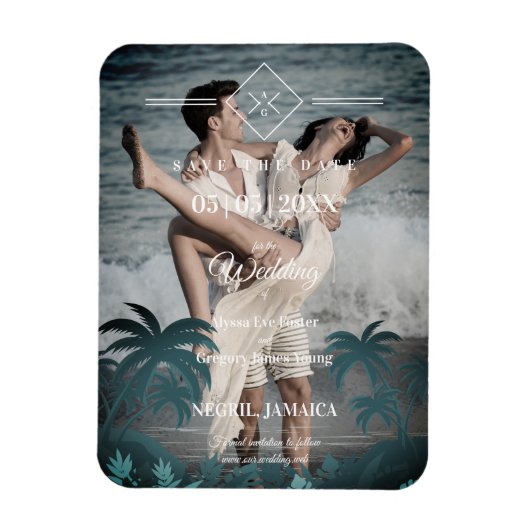 Palm Tree Beach Personalized Photo Verloving Magneet (Verticaal)
