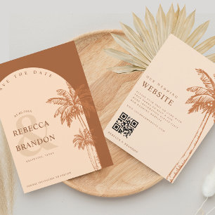 Palm Tree Beach Terracotta QR Code Weddenschap Save The Date