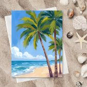 Palm Tree Beach | Tropical Watercolor Blue Card