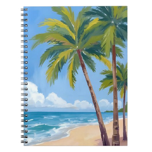 Palm Tree Beach | Tropical Watercolor Blue Painted Notitieboek (Voorkant)