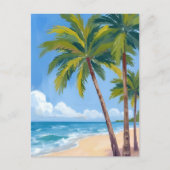 Palm Tree Beach | Tropical Watercolor Blue Sky Briefkaart (Voorkant)