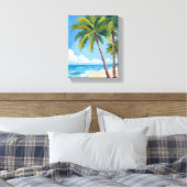 Palm Tree Beach | Tropical Watercolor Blue Sky Canvas Afdruk (Insitu (Slaapkamer))