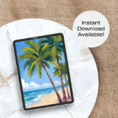 Palm Tree Beach | Tropical Watercolor Blue Sky Poster