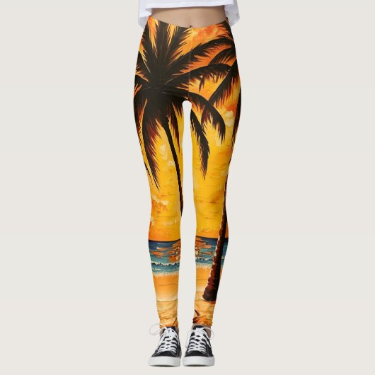 Palm Tree Beach Tropisch Leggings (Voorkant)