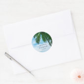 Palm Tree Beach Tropische bestemming Bruiloft Ronde Sticker (Envelop)
