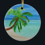Palm Tree Beach Turquoise Ocean Coastal Ornament<br><div class="desc">Deze mooie scène werd gemaakt door Susan Lewis van Kukana Quilts met batikstoffen.</div>