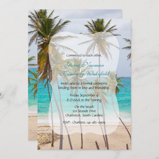 Palm Tree Beach Verplichtingsceremonie Uitnodiging (Voorkant / Achterkant)
