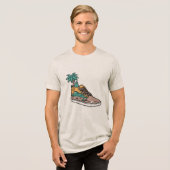 Palm Tree & Beach Wave Shoe Illustration Tri-Blend Shirt (Voorkant volledig)