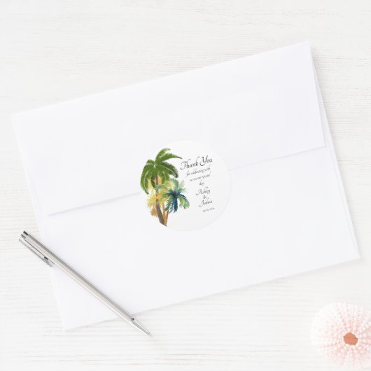 Palm Tree Beach Weddenschap Ronde Sticker (Envelop)
