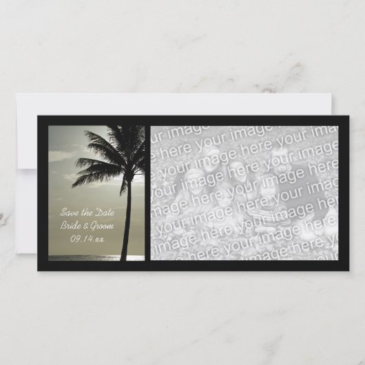 Palm Tree Beach Weddenschap Save the Date Photo Ca (Voorkant)