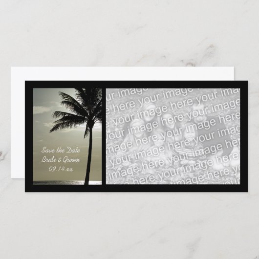 Palm Tree Beach Weddenschap Save the Date Photo Ca (Voorkant / Achterkant)