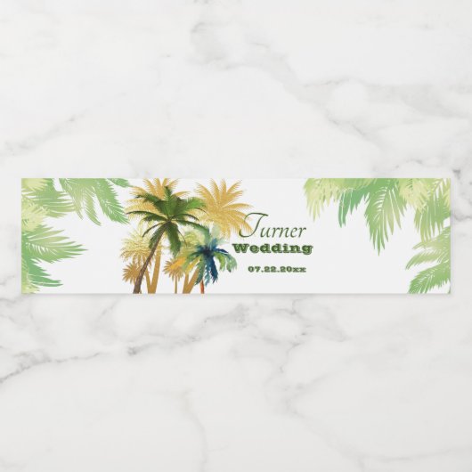 Palm Tree Beach Weddenschap Waterfles Etiket (Enkel label)