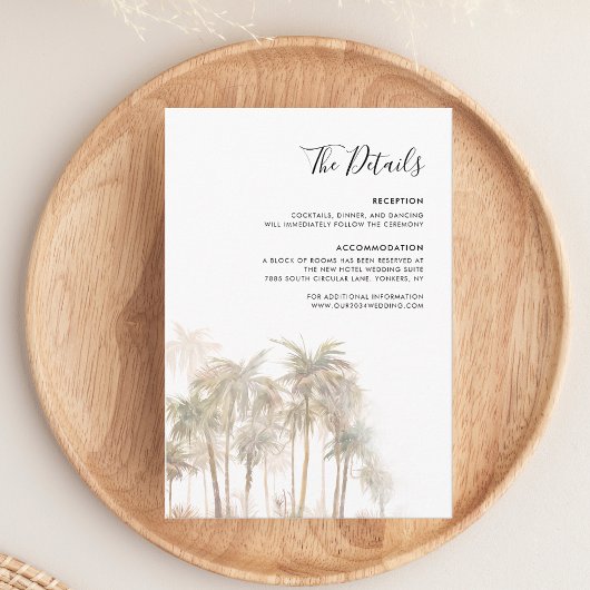 Palm Tree Beach Wedding Details Informatiekaartje