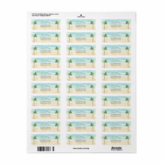 Palm Tree Beach Wedding Return Labels (Full Sheet)