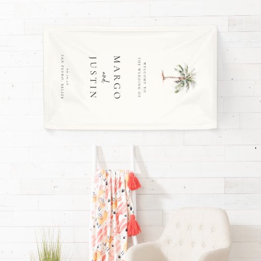 Palm Tree Beach Wedding Welcome Spandoek (Insitu)
