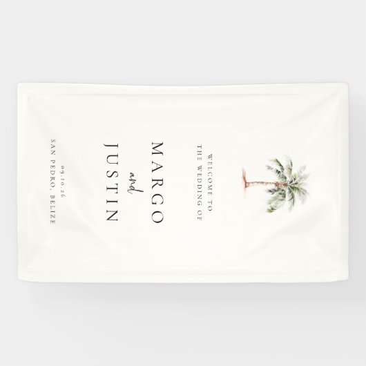 Palm Tree Beach Wedding Welcome Spandoek (Horizontaal)