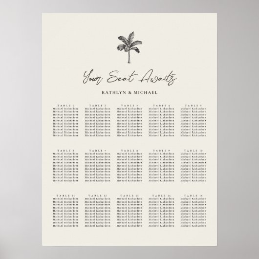 Palm Tree Bestemming Bruiloft 15 Zitkaarten Poster (Voorkant)