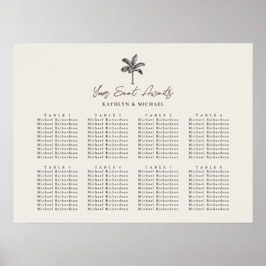 Palm Tree Bestemming Bruiloft 8 Tafel Zitplaatsen Poster (Voorkant)