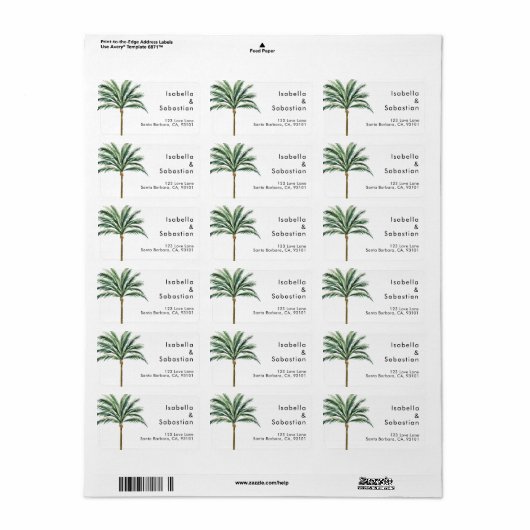 Palm Tree Bestemming Bruiloft Adres Label (Full Sheet)