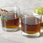 Palm Tree Bestemming Bruiloft Bruids Feest Whisky Glas<br><div class="desc">Deze palmboom bestemming bruiloft bruids partij whiskey glas ontwerp beschikt over tropische waterverf palmbomen bedrukt op glas dat de dromerige sfeer van een bestemming bruiloft oproept. Dit ontwerp straalt de romance uit van zandige oevers en zwaaiende palmen, ideaal voor bruidsfeestgeschenken of koepels voor de bruid en bruidegom. Voor gepersonaliseerde coördinatie...</div>