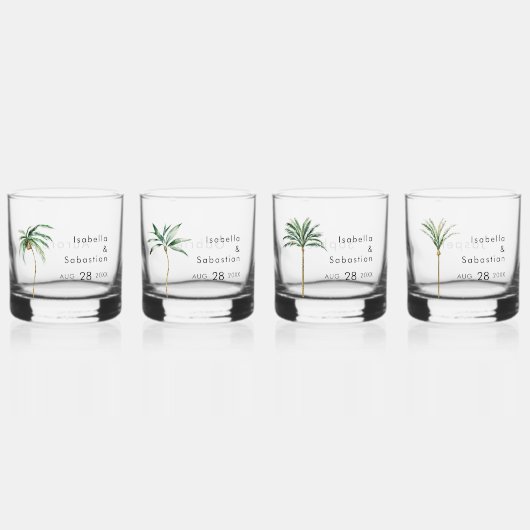 Palm Tree Bestemming Bruiloft Bruids Feest Whisky Glas (Voorkant)