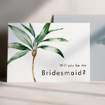 Palm Tree bestemming bruiloft bruidsmeisje voorste Kaart<br><div class="desc">Deze palmboombestemming bruiloft bruidsmeisje voorstel uitnodiging ontwerp beschikt over tropische waterverf palmbomen op een heldere witte achtergrond die de dromerige sfeer van een bestemmingsbruiloft oproepen. dit ontwerp straalt de romance van zandoevers en zwaaiende palmen, ideaal voor koppels op zoek naar een echt onvergetelijk feest. Voor gepersonaliseerde coördinatie of vragen, aarzel...</div>