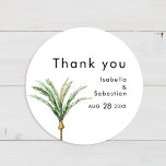 Palm Tree bestemming bruiloft dank u Sticker<br><div class="desc">Deze palmboombestemming bruiloft dank u sticker ontwerp heeft tropische waterverf palmbomen op een heldere witte achtergrond die de dromerige sfeer van een bestemmingsbruiloft oproepen. dit ontwerp straalt de romance uit van zandoevers en zwaaiende palmen, ideaal voor koppels die op zoek zijn naar een echt onvergetelijk feest. Voor gepersonaliseerde coördinatie of...</div>
