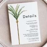 Palm Tree bestemming bruiloft details Informatiekaartje<br><div class="desc">Deze palmboom bestemming bruiloft details behuizing kaart ontwerp beschikt over tropische waterverf palmbomen op een heldere witte achtergrond die de dromerige sfeer van een bestemming bruiloft oproepen. dit ontwerp straalt de romance van zandoevers en zwaaiende palmen, ideaal voor koppels op zoek naar een echt onvergetelijke feest. Voor gepersonaliseerde coördinatie of...</div>