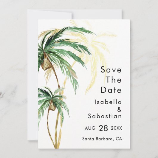 Palm Tree Bestemming Bruiloft Flat Save The Date (Voorkant)