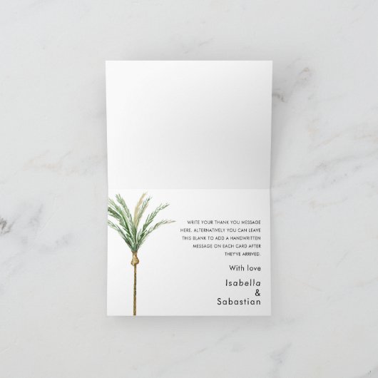 Palm Tree bestemming bruiloft gevouwen dank u Bedankkaart (Binnen)