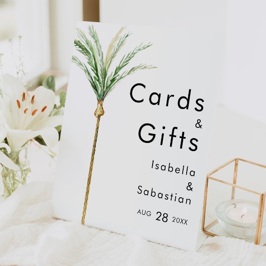 Palm Tree Bestemming Bruiloft Kaarten en geschenke Reclamebord Met Voetstuk