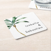 Palm Tree bestemming bruiloft Kartonnen Onderzetters (Schuin)