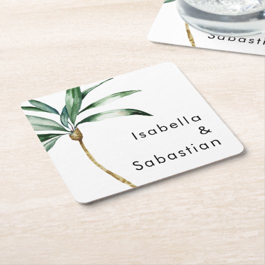 Palm Tree bestemming bruiloft Kartonnen Onderzetters (Schuin)