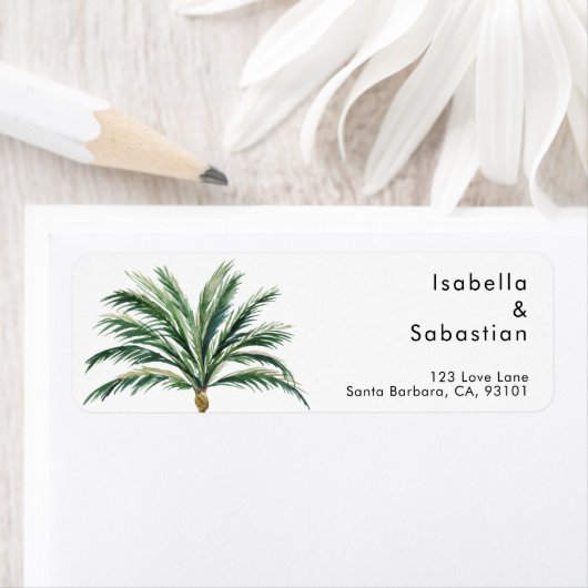 Palm Tree Bestemming Bruiloft Retouradres Label (Insitu)