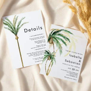 Palm Tree Bestemming Details Alles in één bruiloft Kaart